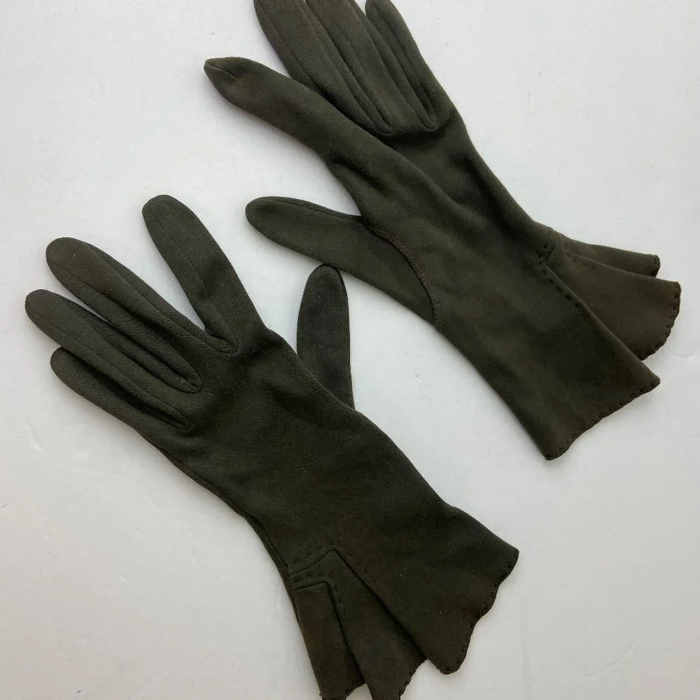 Vintage Gloves Grey-green Pleats Size 6 1/2